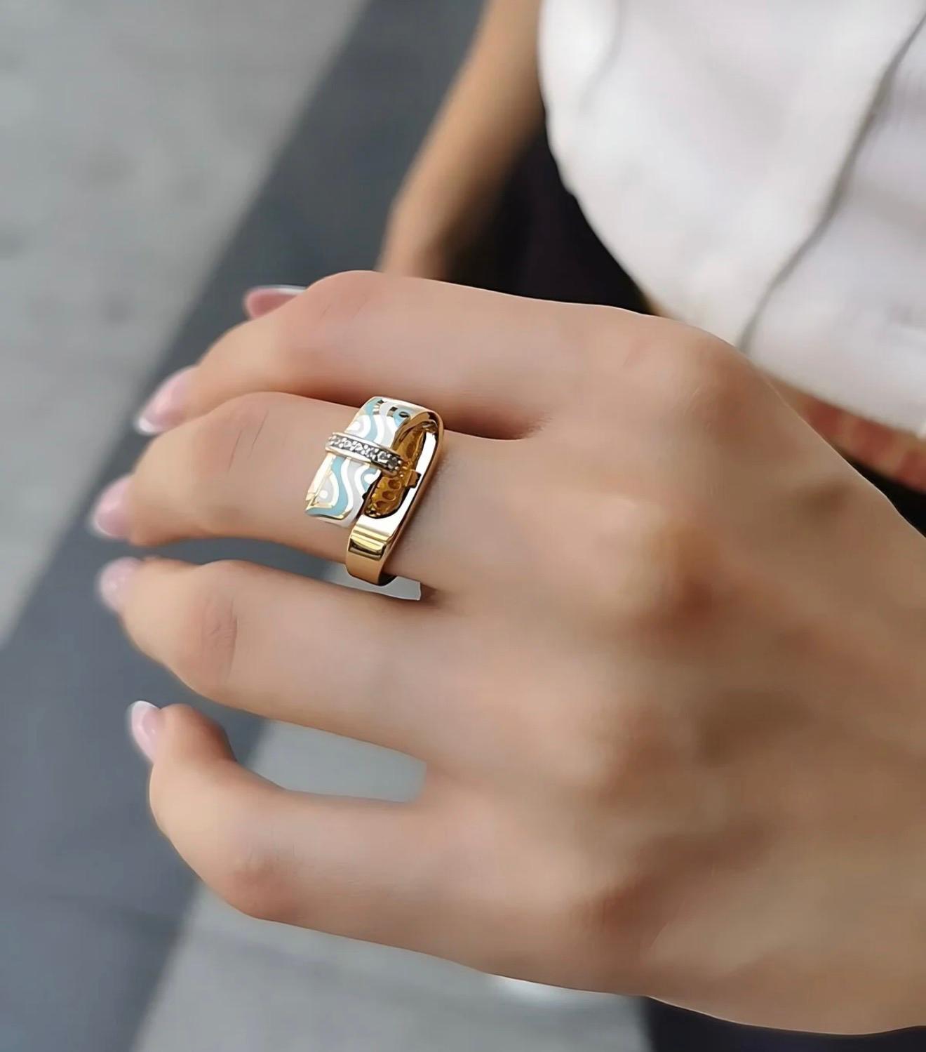 TURKUAZ VE BEYAZ MİNELİ YÜZÜK