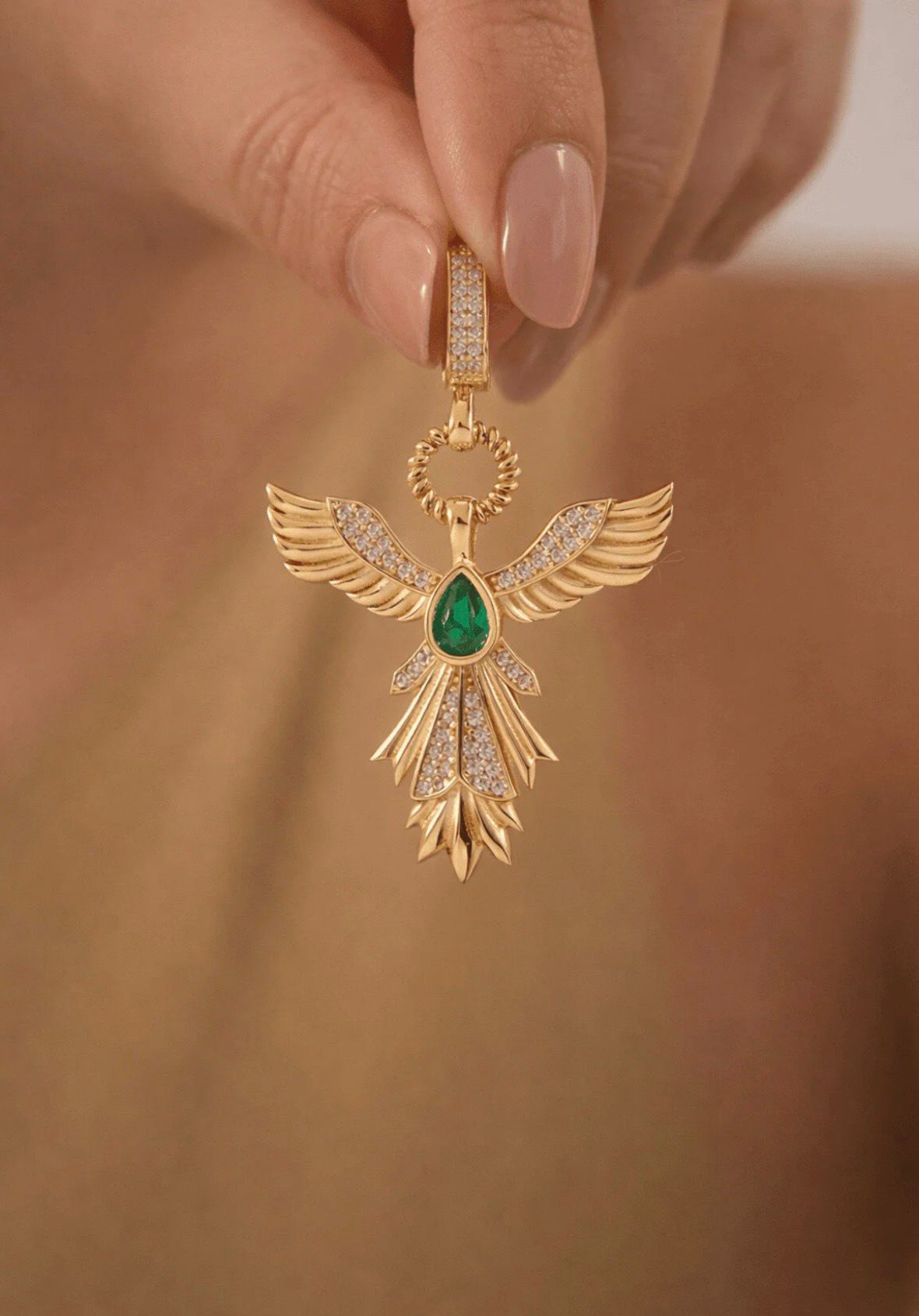 YEŞİL TAŞLI ANKA KUŞU KOLYE UCU